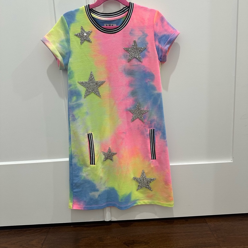 MIA NEW YORK 🩷 Multicolor Tie-Dye Dress with crystal stars size M - Picture 2 of 5